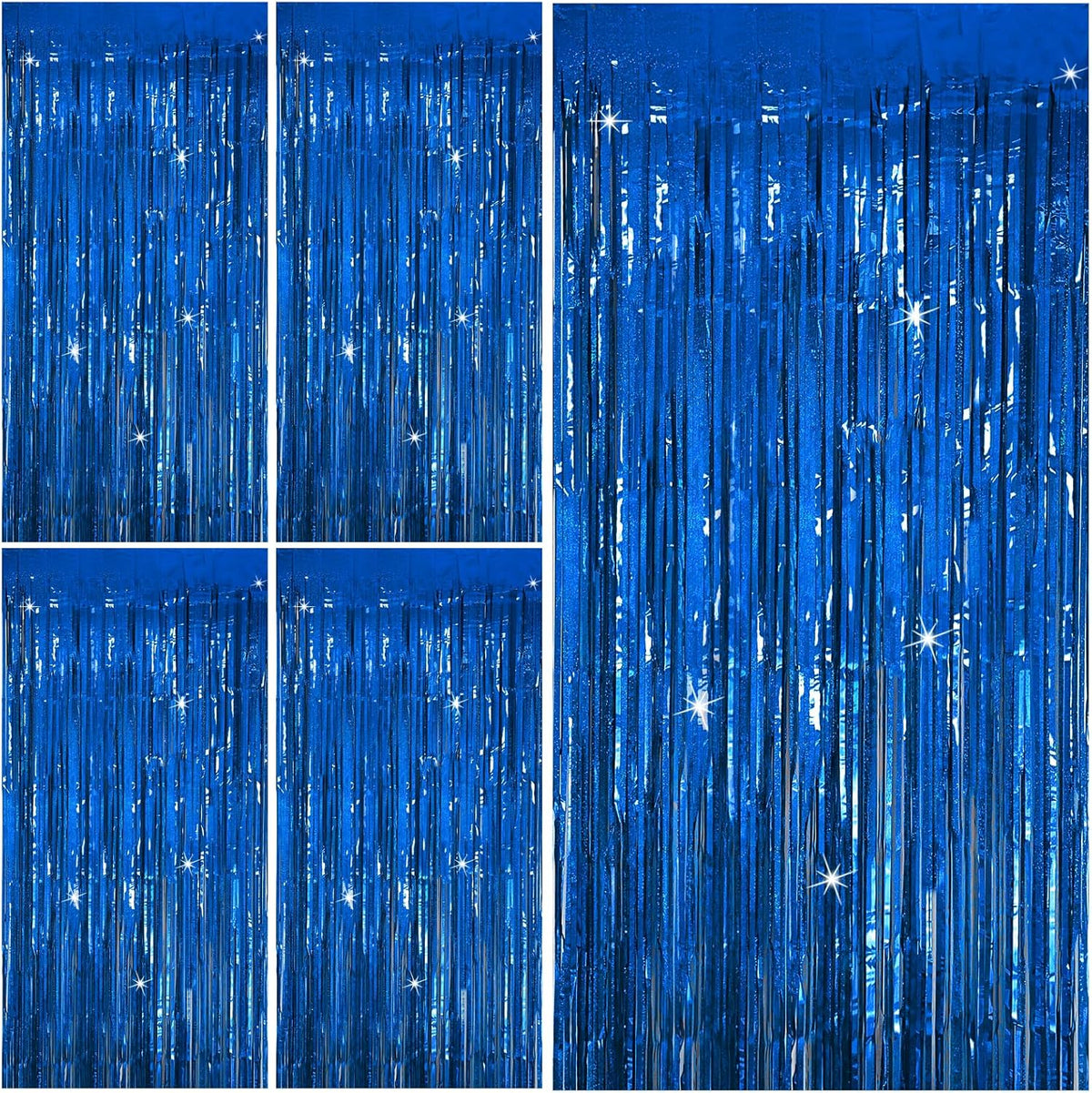 Tinsel Curtain Party Backdrop Blue Birthday Decorations 5 Packs Glitter Foil Fringe Curtain Party