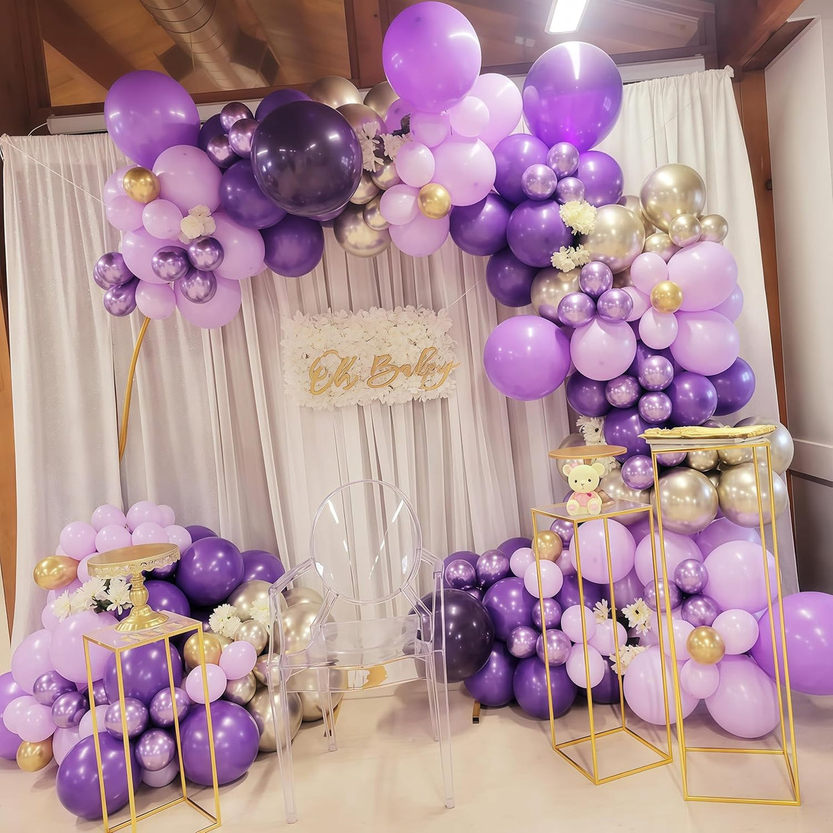 Purple and Gold Balloons, 12 Inch 35PCS Dark Pastel Purple Lavender Balloons with Metallic Gold