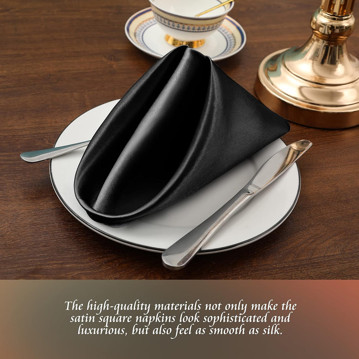Manyshofu 60 Pieces Black Satin Napkins - 20x20 Inches Cloth Napkins, Square Satin Fabric Napkins