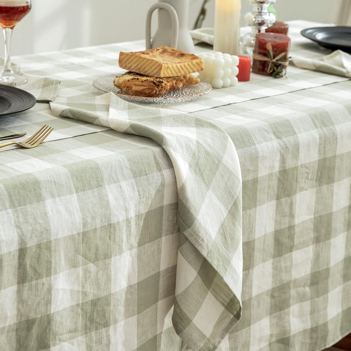 EVERLY 100% Yarn-Dyed Linen Rectangle Tablecloths 60x108Inches for Dining,Buffet