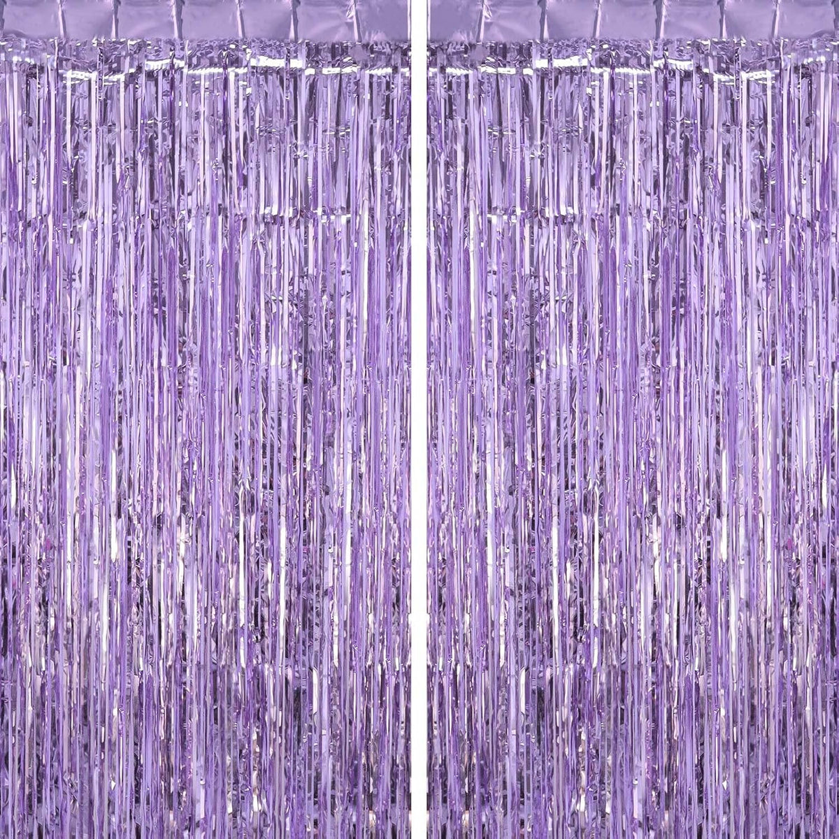 2 Pack Light Purple Fringe Curtains Foil Shiny Fringe Backdrop Tinsel Door Streamers Foil Curtains