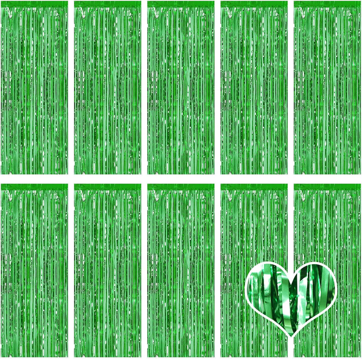 10 Pack Green Backdrop Curtain 3.2ft x 8.2ft Metallic Tinsel Foil Fringe Curtains Photo Booth