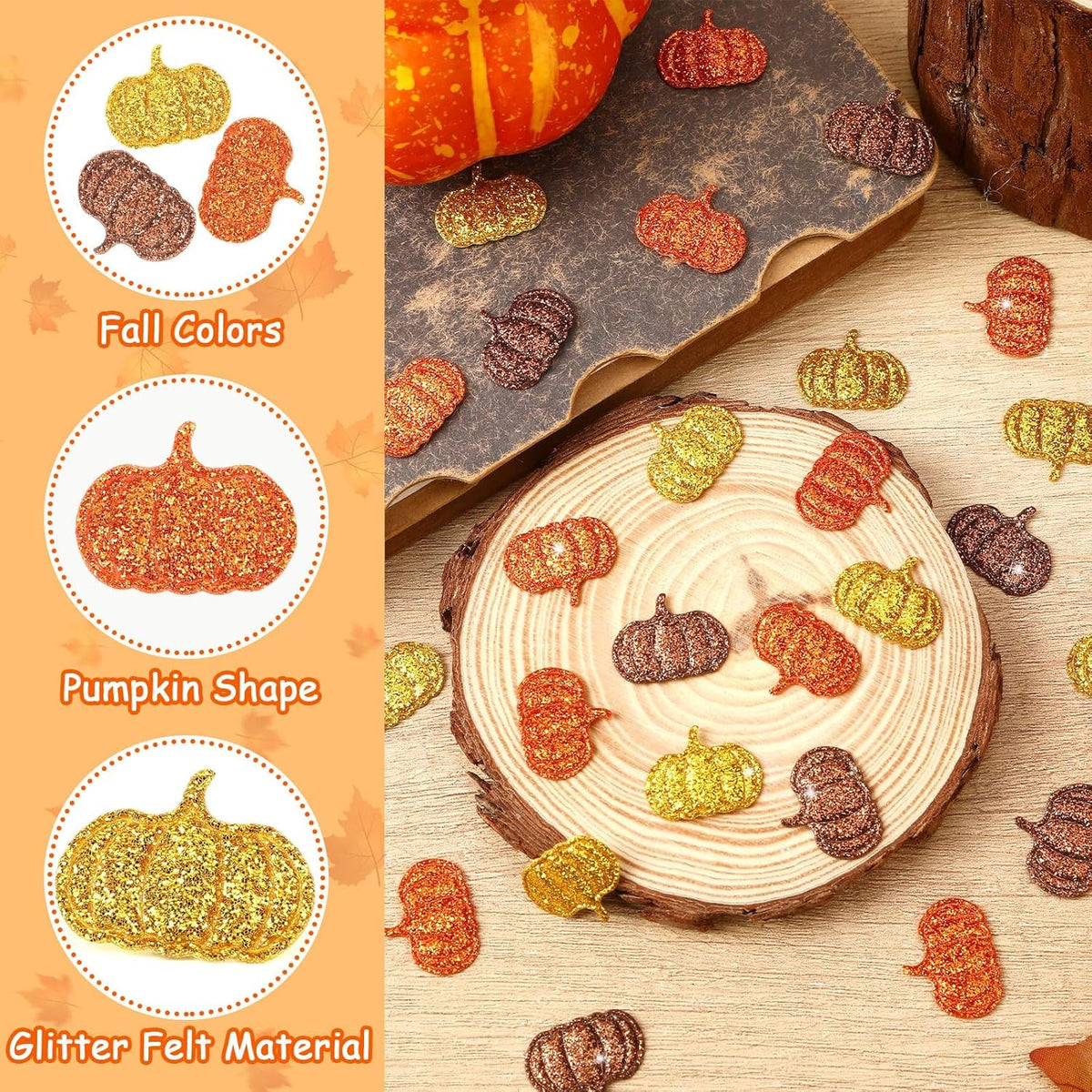 MARFOREVER Fall Felt Pumpkin Glitter Confetti, 500Pcs Thanksgiving Pumpkins Confetti Decorations