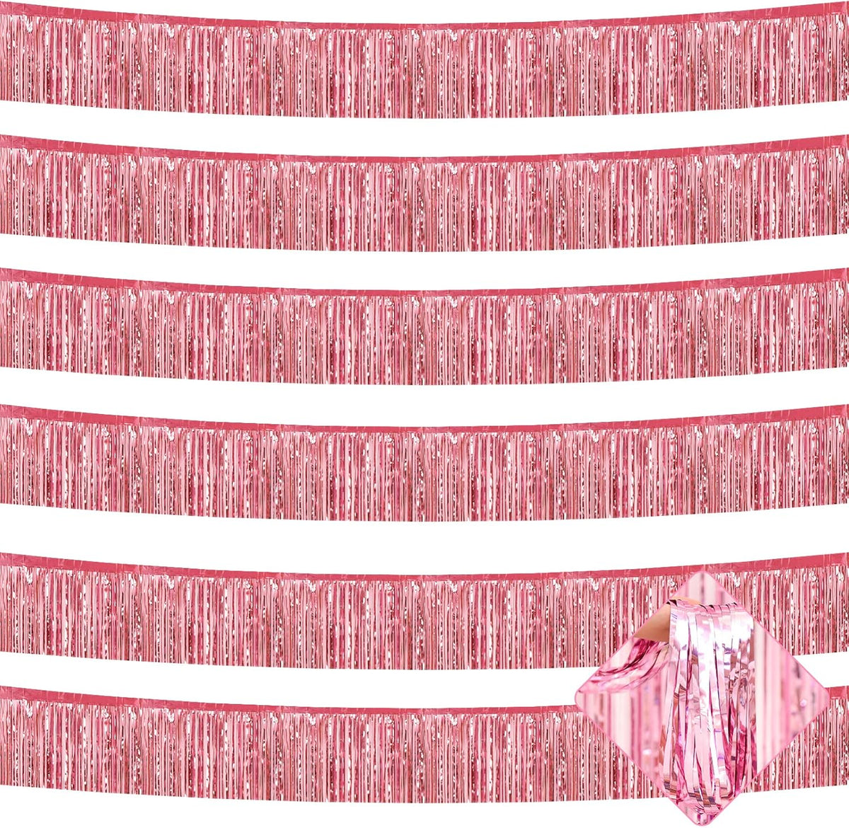 10 Pack 10 Feet Pink Foil Fringe Garland Metallic Tinsel Streamers Banner Wall Hanging Curtain