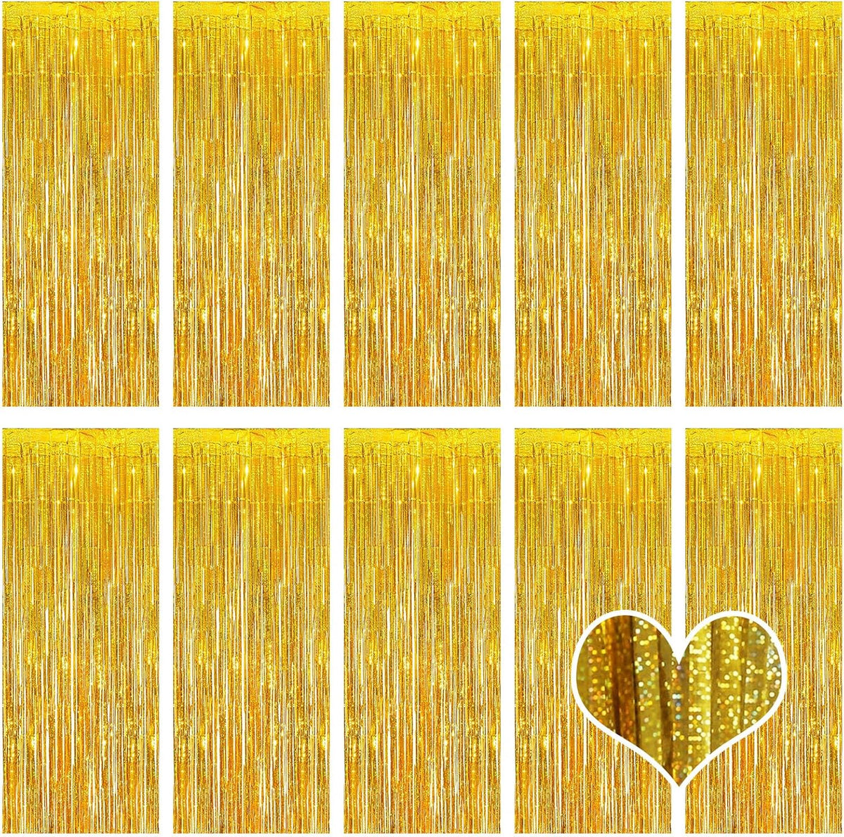 10 Pack Gold Backdrop Curtain 3.2ft x 8.2ft Metallic Tinsel Foil Fringe Curtains Photo Booth