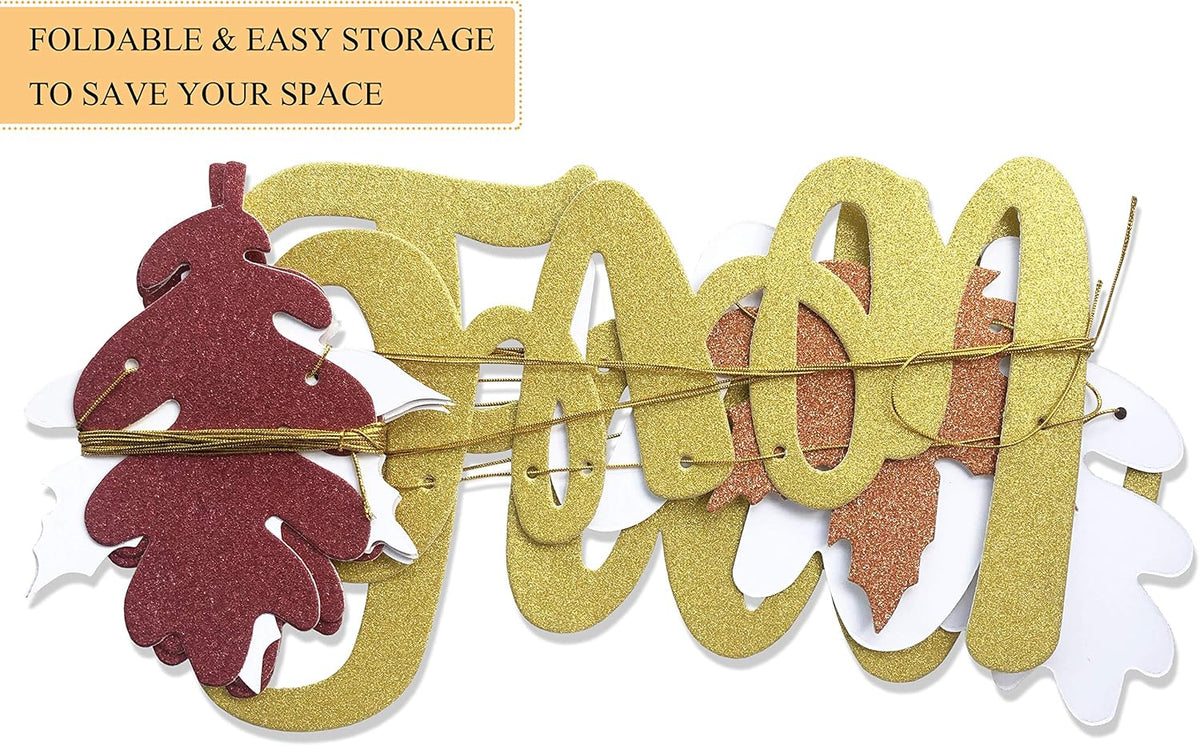 Uniwish Pre-Strung Fall in Love Banner Gold Glittery Garland Thanksgiving Fall Autumn Theme Wedding