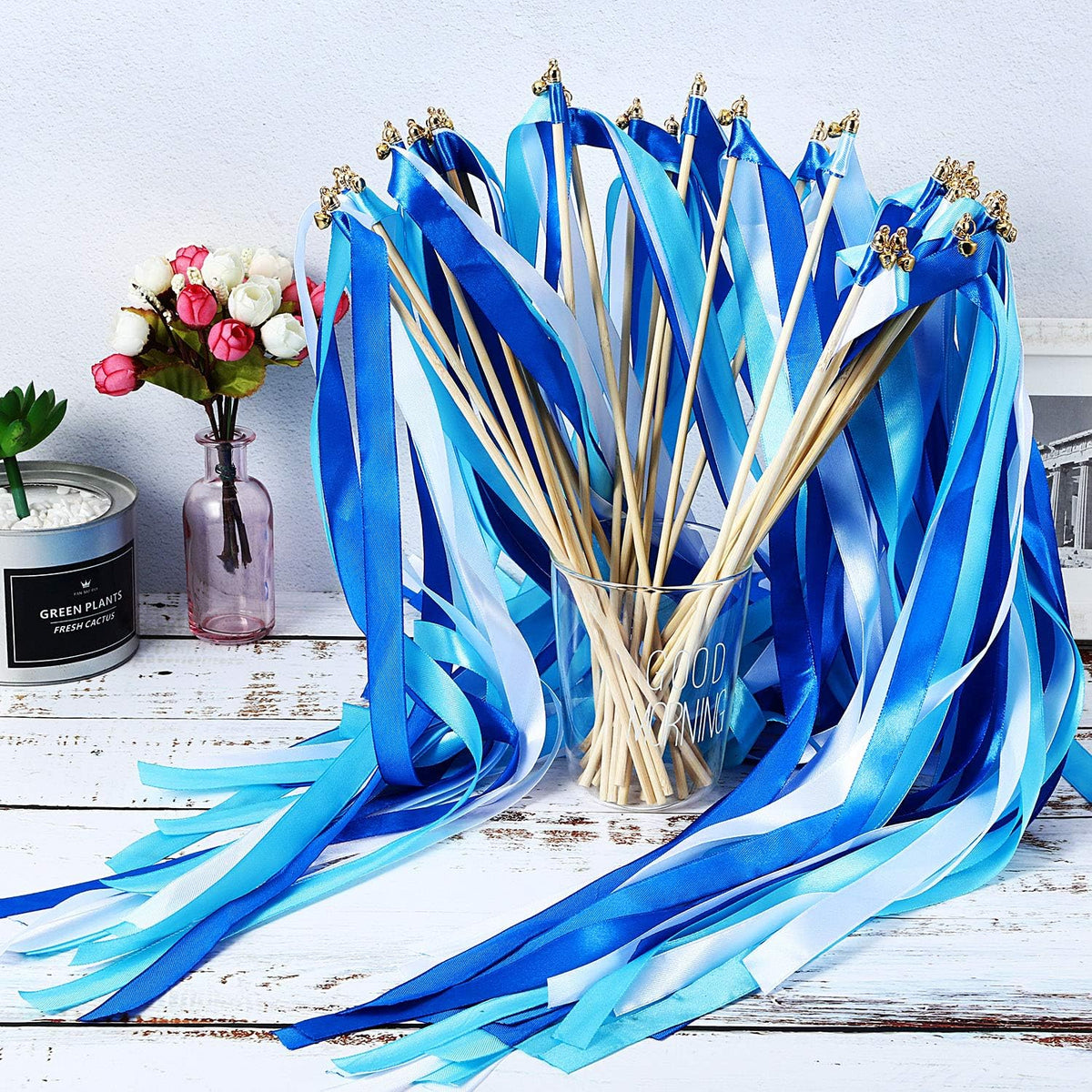 Boao 40 Pieces Mixed Color Ribbon Sticks with Bell, Ribbon Sticks for Stick Party, Streamers for