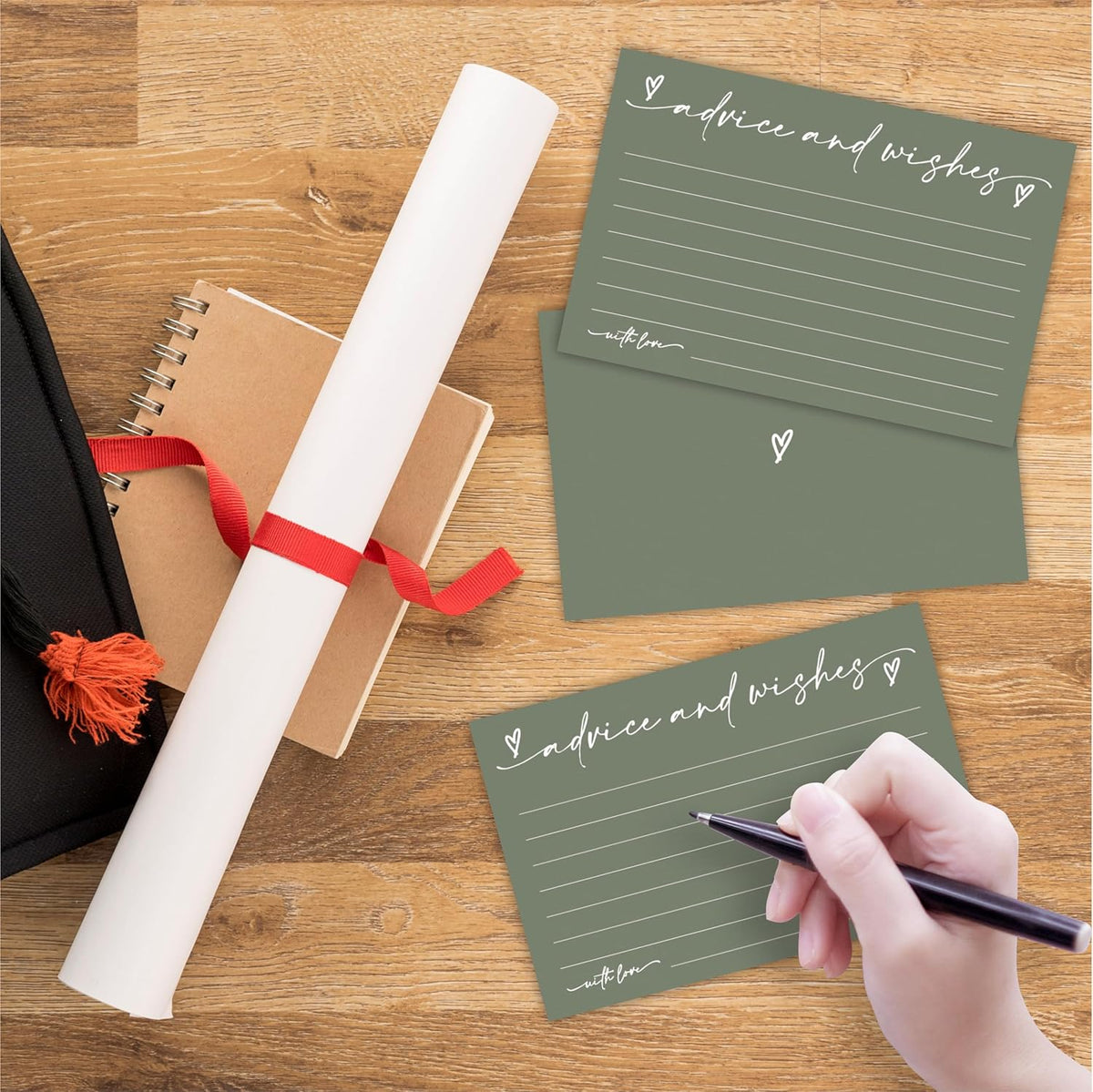 30 Advice & Wishes Cards - Olive Green - Double Sided Fill-In Advice Cards For Bridal, Wedding