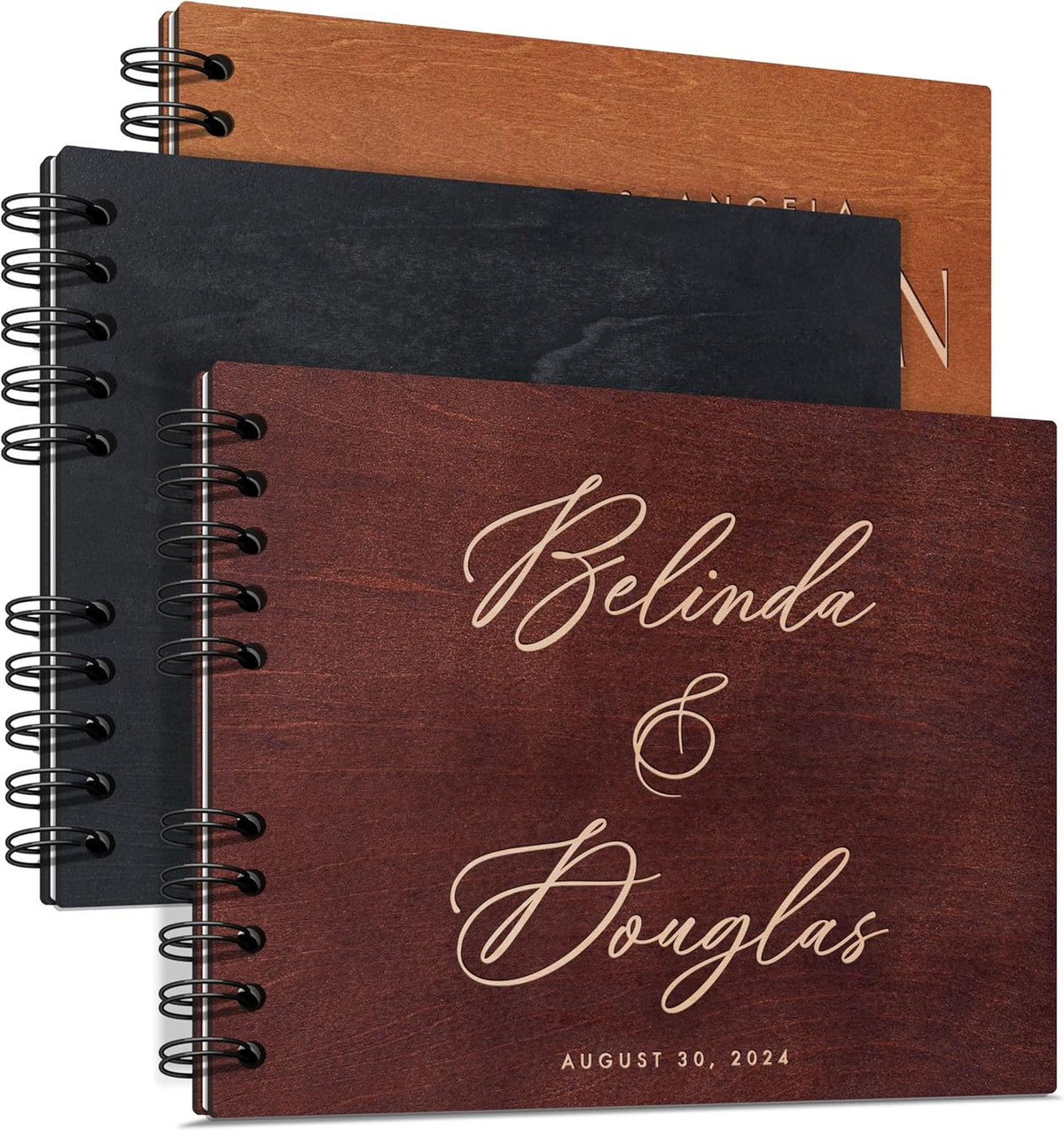Personalized Wood Wedding Guest Book - 5 Colors/Finishings, 2 Sizes, 12 Designs - Wood Wedding