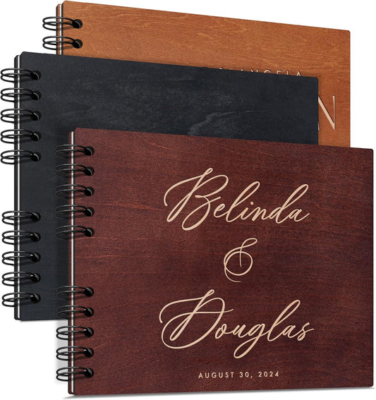 Personalized Wood Wedding Guest Book - 5 Colors/Finishings, 2 Sizes, 12 Designs - Wood Wedding