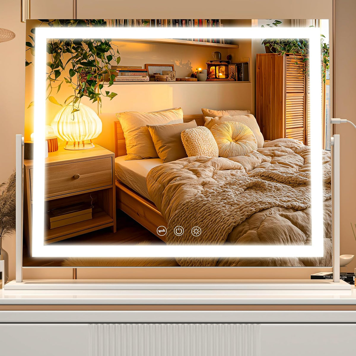 Vanity Mirror with Lights, 24'' x 20'' Lighted Makeup Mirror, Touch Screen with 3-Color Lighting