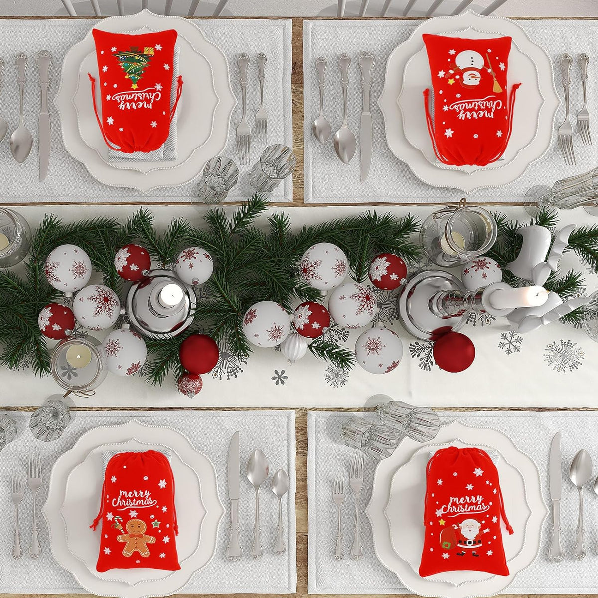 Tapleap Velvet Coth Christmas Bags with Drawstring, 50Pcs 4x6 for Wrapping Christmas Party Favors