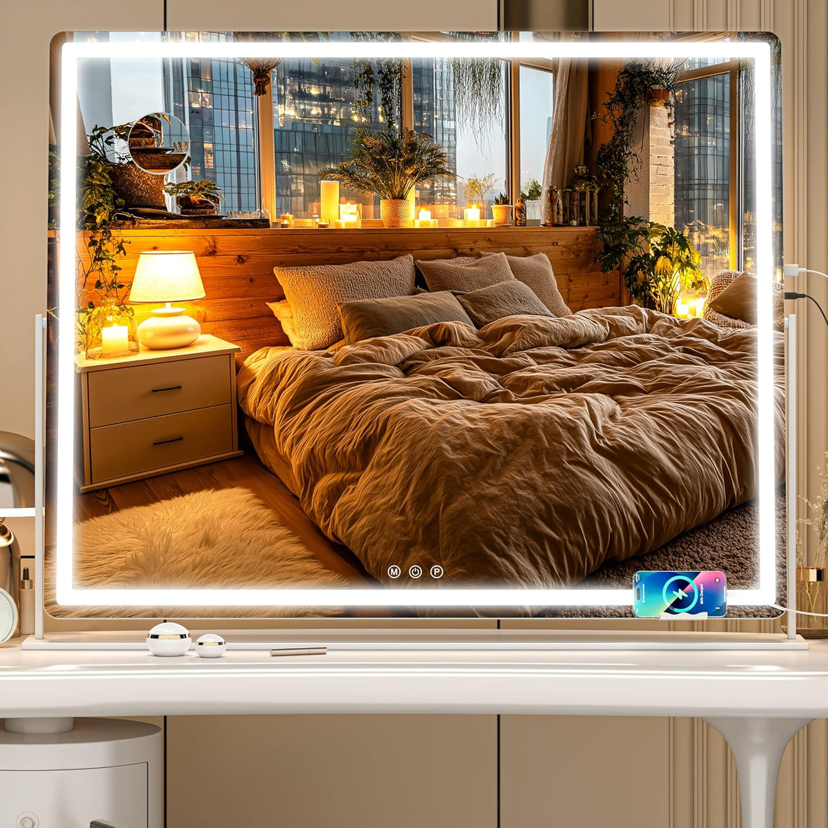 Vanity Mirror with Lights, 34'' x 25.6'' Lighted Makeup Mirror, Touch Screen with 3-Color Lighting