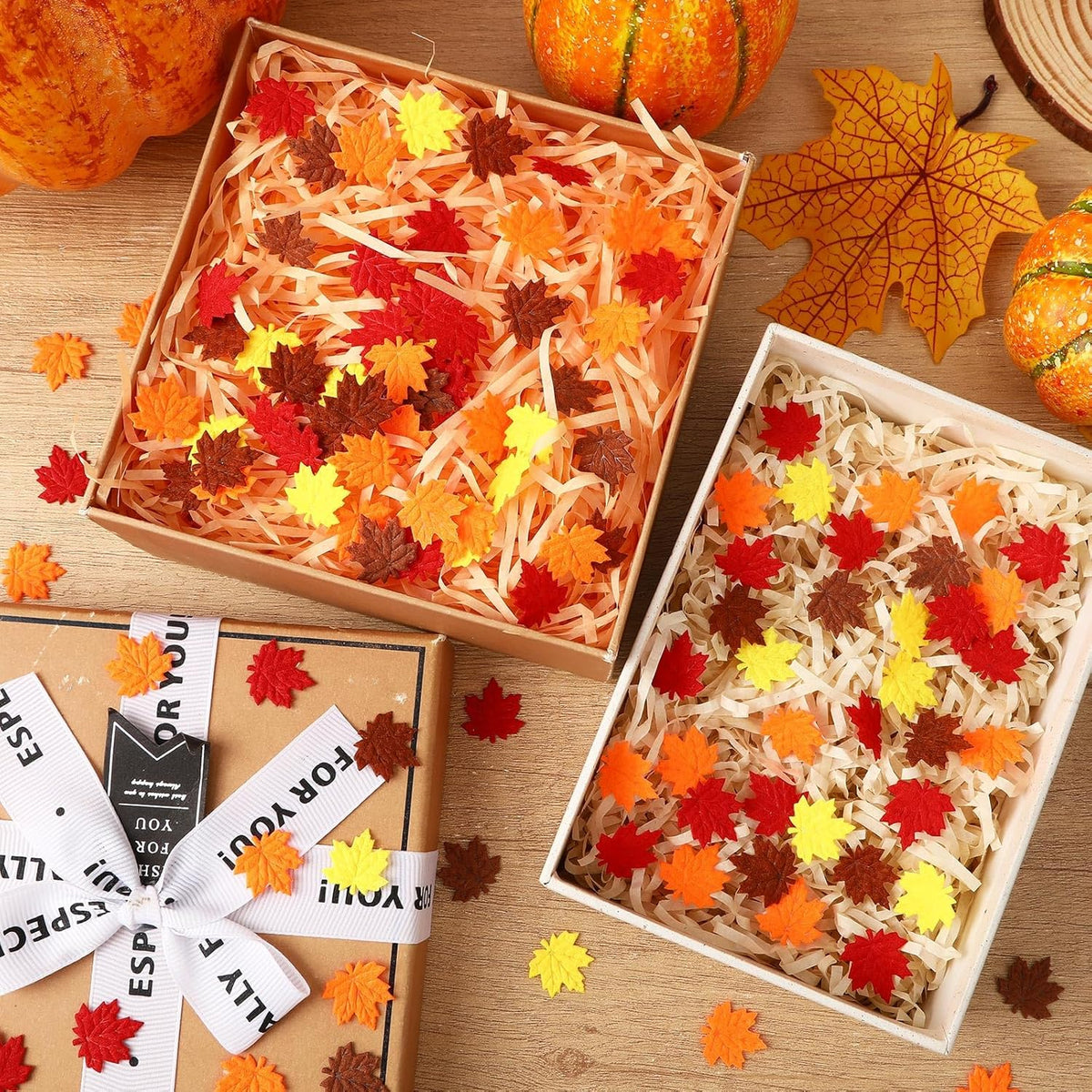 MARFOREVER Fall Felt Maple Leaf Confetti, 500Pcs Thanksgiving Leaves Confetti Decorations Mixed
