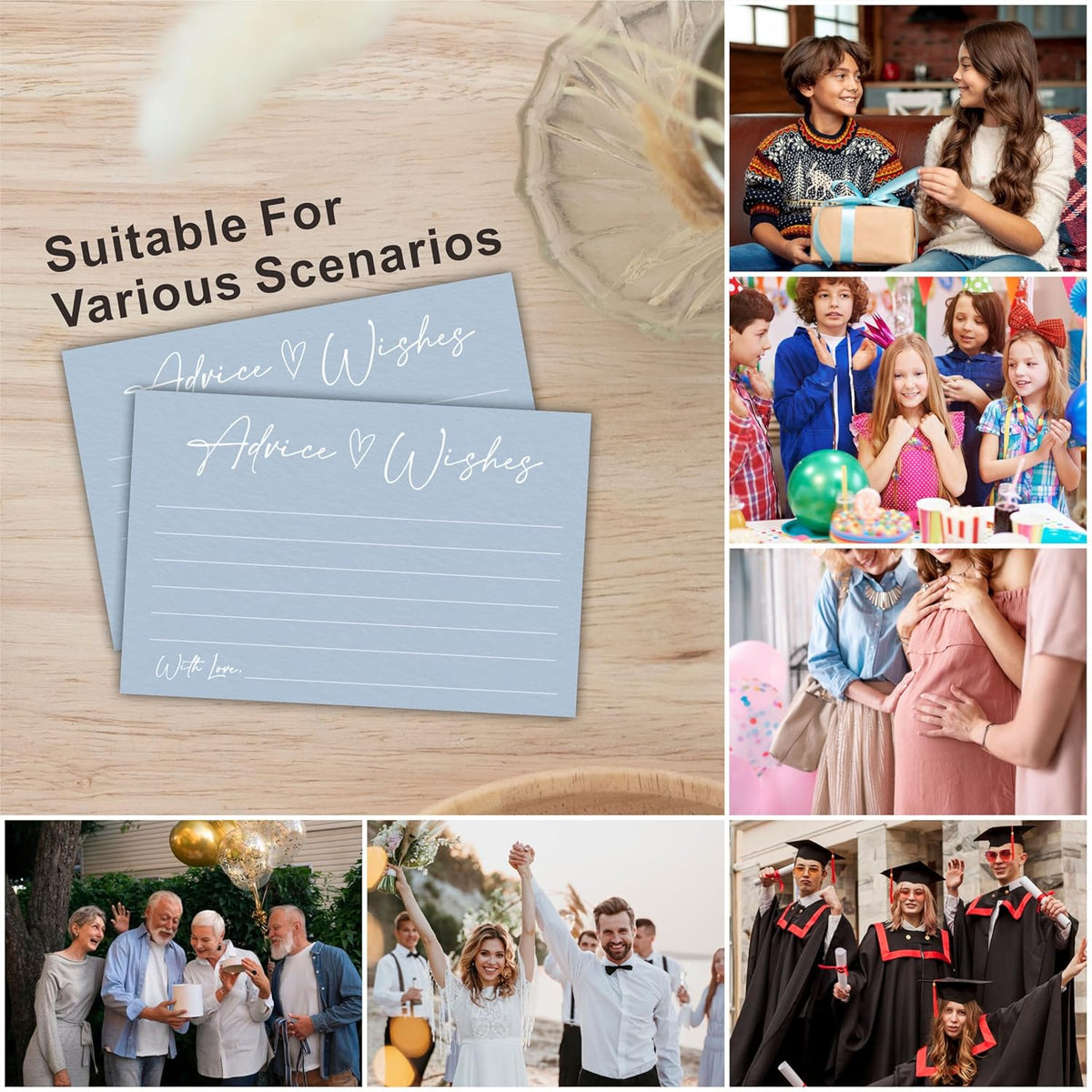 Advice And Wishes Cards, 30 Minimalism Blue Wishes Cards For Wedding, Bridal Shower, Advice And