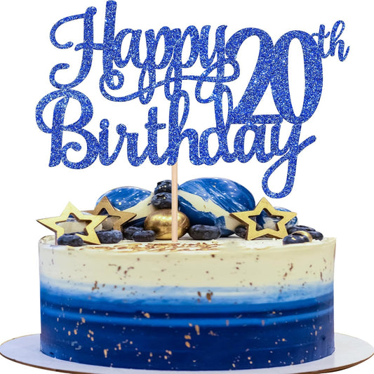 1 PCS Happy 20th Birthday Cake Topper Glitter Cheers to 20 Years Birthday Cake Pick Twenty 20