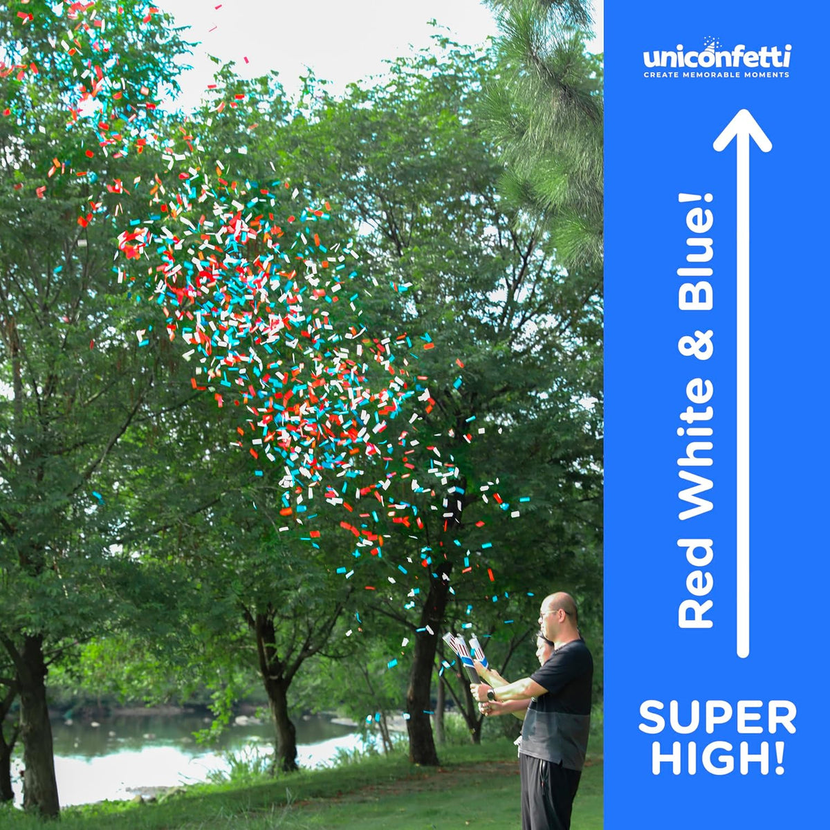 16" America Confetti Cannons | Red White & Blue Confetti Poppers [6 Pack] Biodegradable Paper
