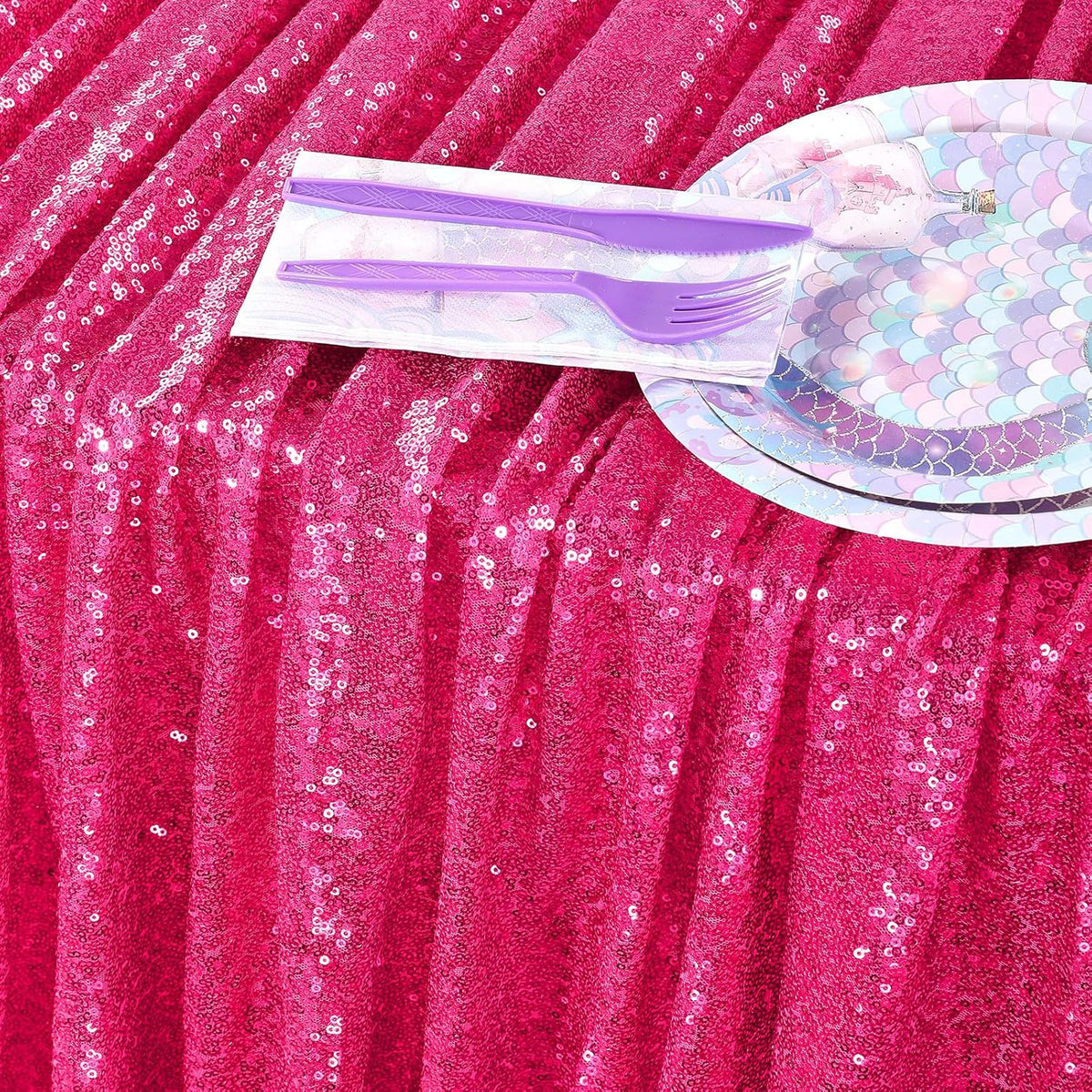 QueenDream Rectangular Sequin Tablecloth 90 x 132 inch Sparkly Patio Table Cloth for Spring Party