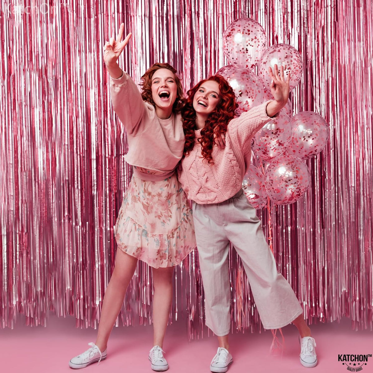 KatchOn, Pink Streamers for Pink Party Decorations - Pack of 2 | Fringe Backdrop for Birthday