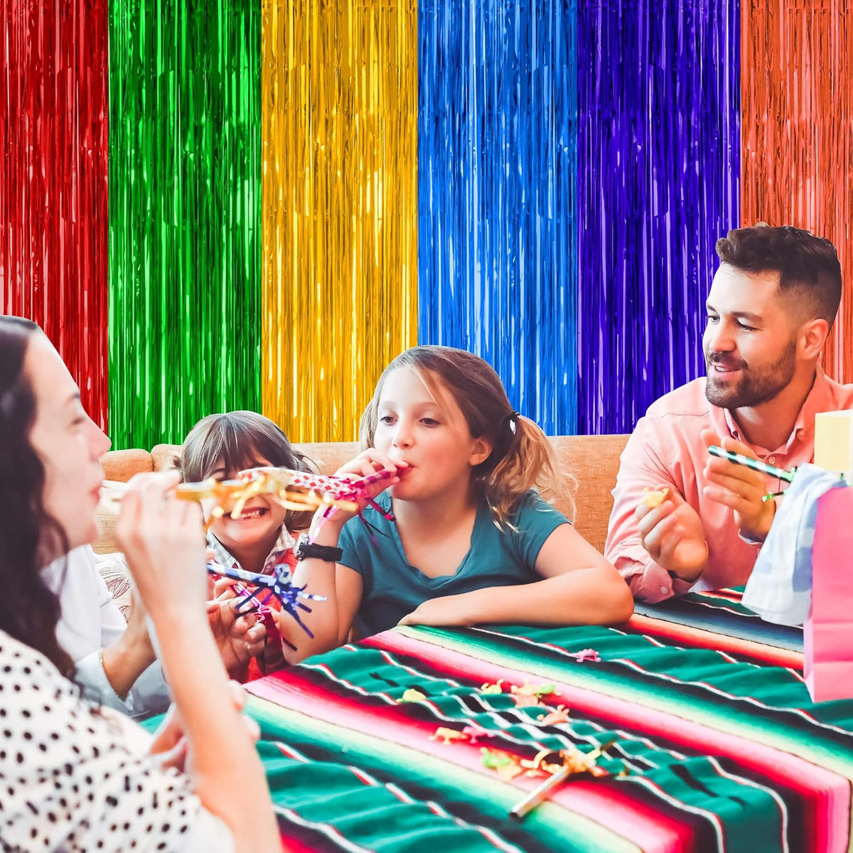 2 Pack Cinco De Mayo Decorations, 3.28 FT x 7.05 FT Fiesta Rainbow Backdrop, Mexican Style Fringe