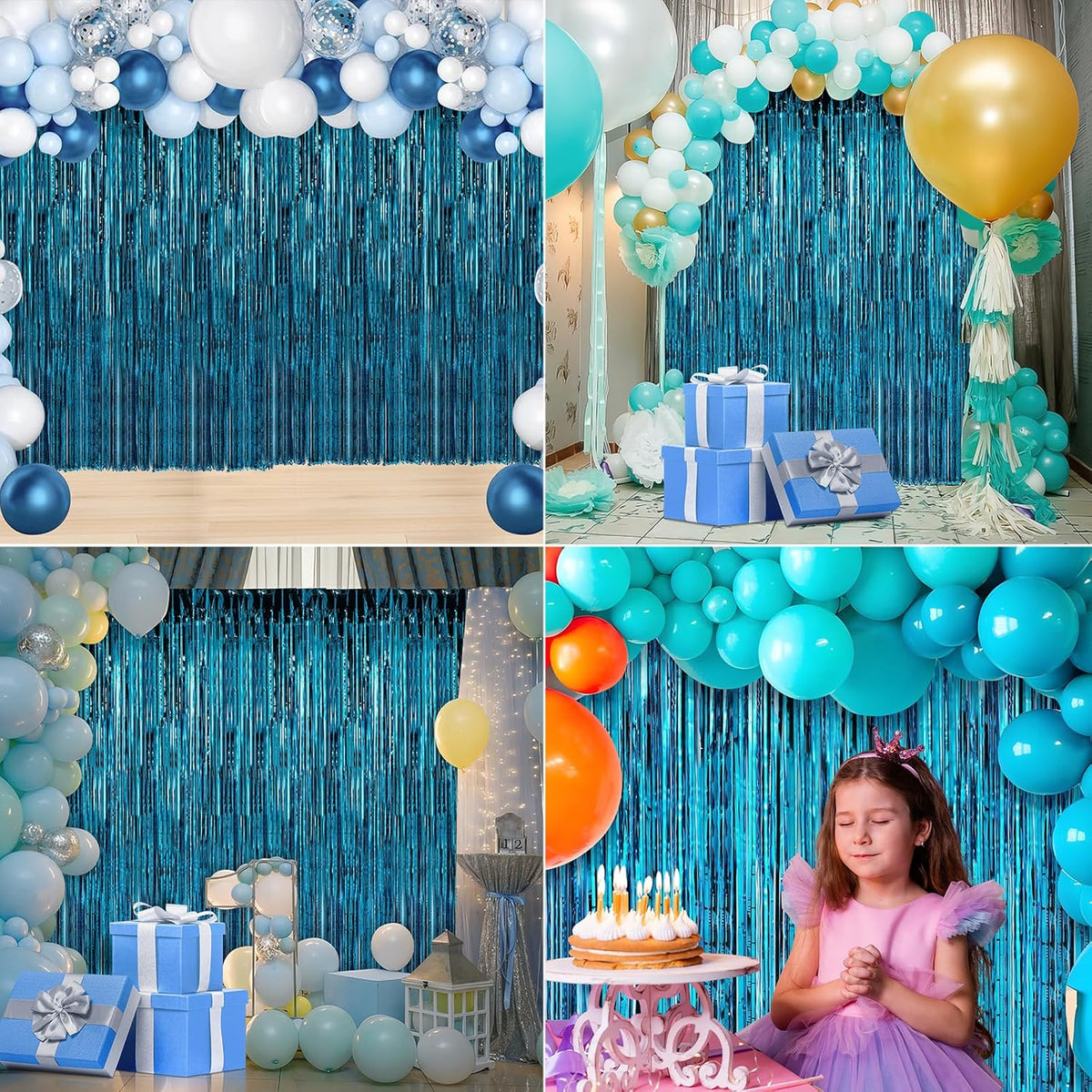 Crosize 2 Pack 3.3 x 9.9 ft Blue Foil Fringe Curtains Party Decorations, Blue Tinsel Curtain