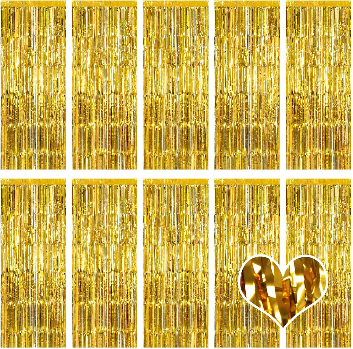 10 Pack Gold Backdrop Curtain 3.2ft x 8.2ft Metallic Tinsel Foil Fringe Curtains Photo Booth