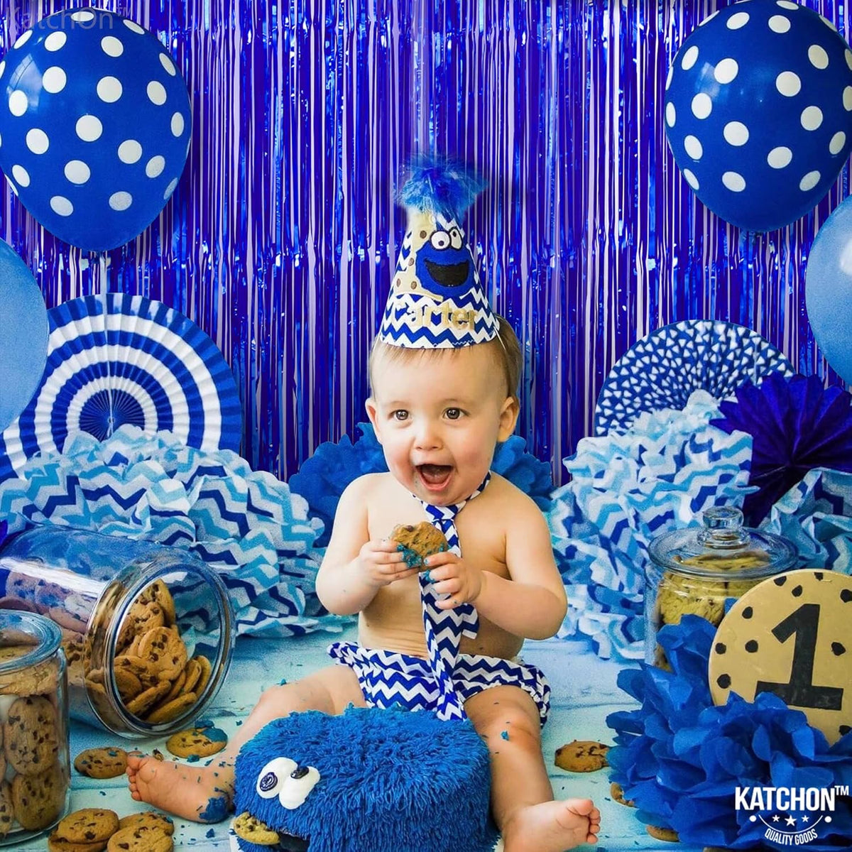 KatchOn, Metallic Blue Backdrop Curtain - Pack of 2 | Blue Streamers for Royal Blue Party