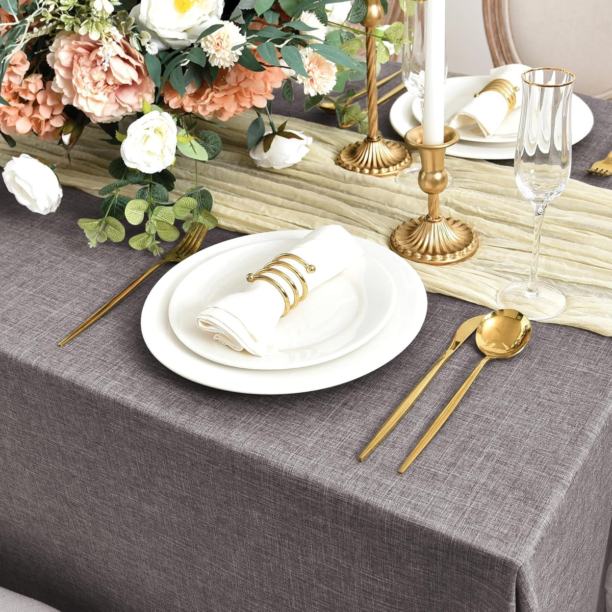 Fitable Faux Linen Tablecloths for Rectangle Tables: Water & Stain Resistant Farmhouse Table Cloth