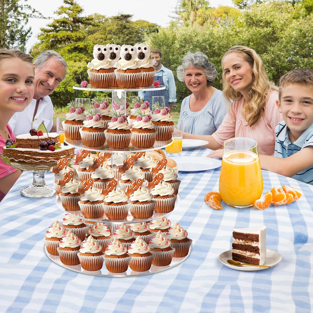 Cupcake Stand, 4 Tier Cupcake Stand for 50 Cupcakes, Round Tiered Cupcake Tower, Clear Acrylic