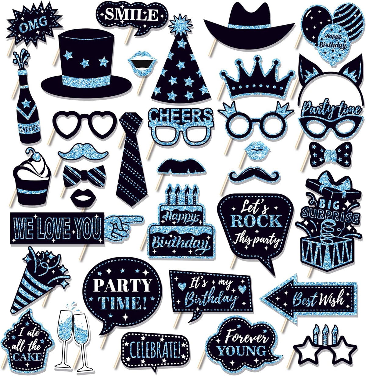 36 PCS Birthday Photo Booth Props Party Supplies Holiday Picture Decorations Photo Booth Props for
