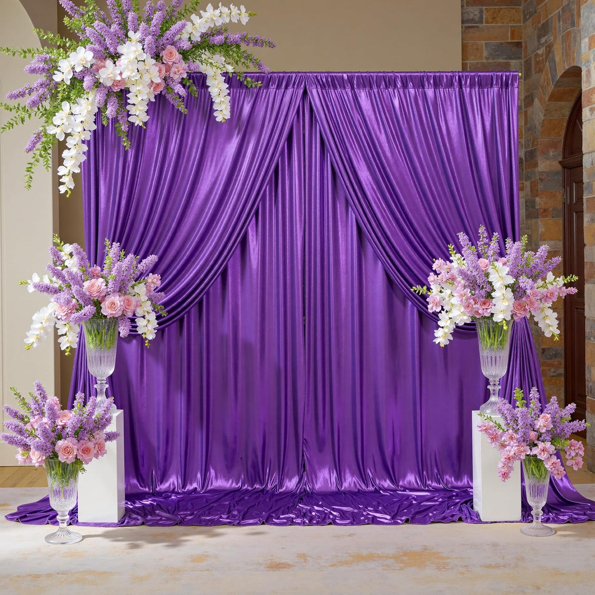 20x10ft Thick Purple Glitter Backdrop Curtain Panels for Parties, Wrinkle Free Sequin Sparking