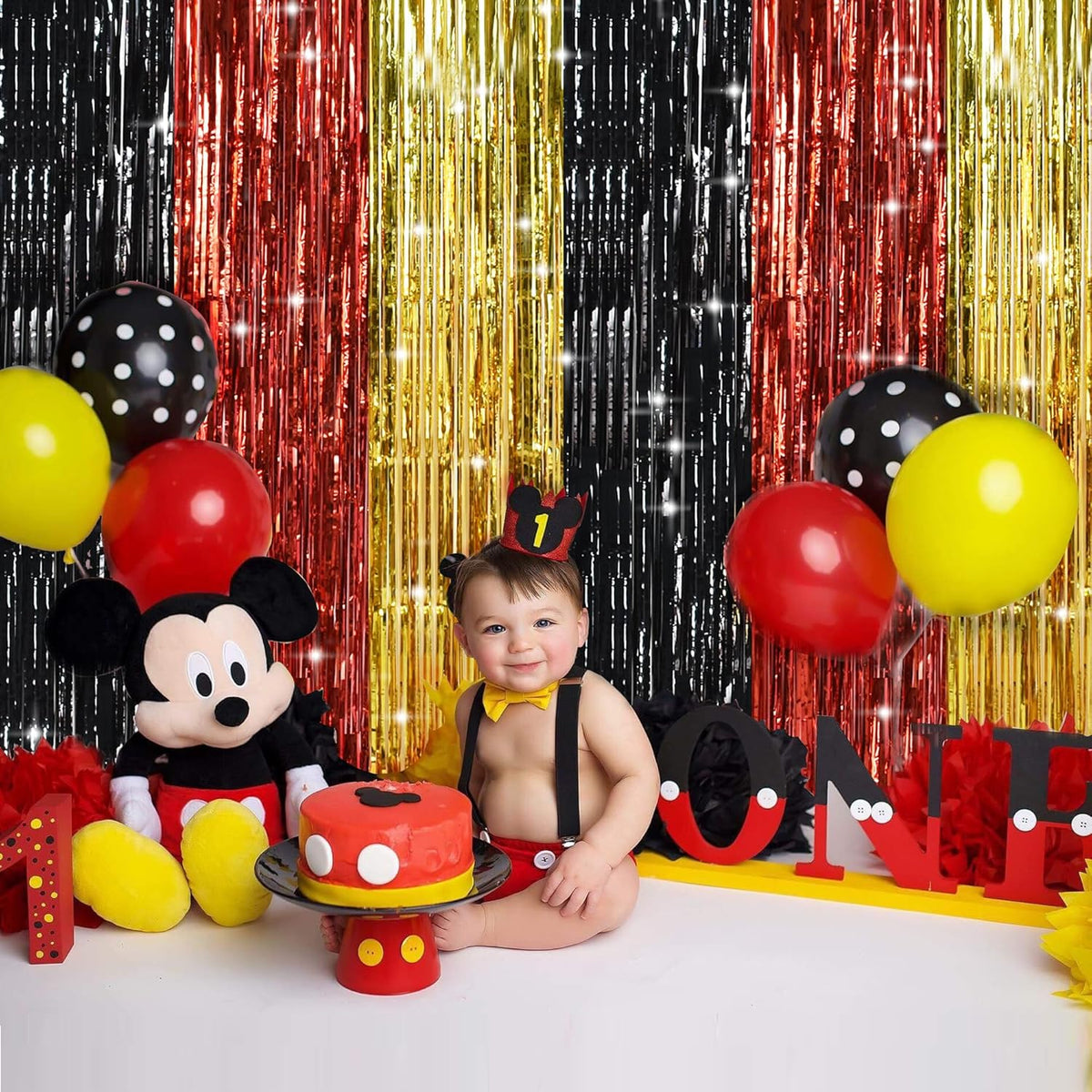 TONIFUL Black Red Gold Door Streamers,Black Red and Gold Photo Booth Backdrop Metallic Streamers