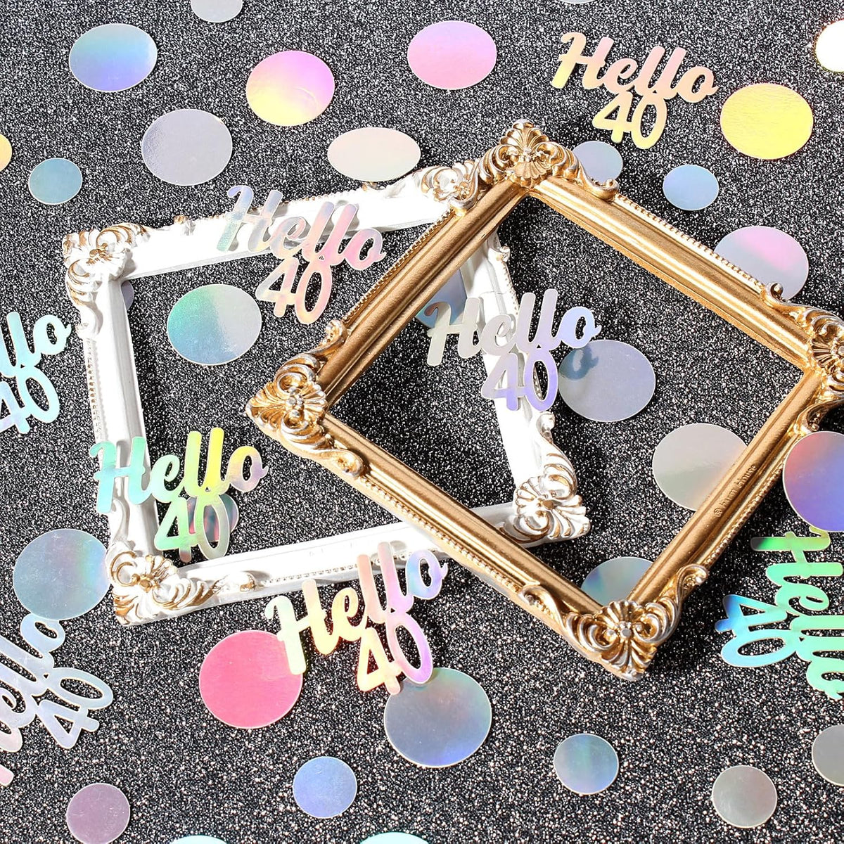 40th Birthday Confetti for Table Iridescent Birthday Party Decorations for Her Circle Dots Hello 40