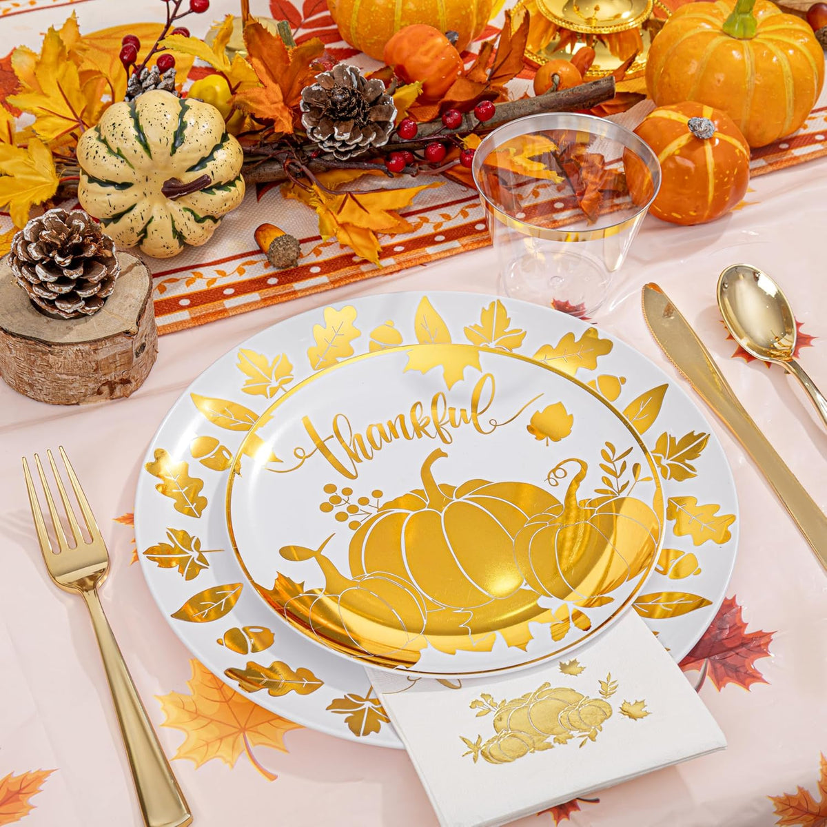 Festiva 176Pcs Thanksgiving Plastic Plates - Heavy Duty Thanksgiving Plates - Thanksgiving