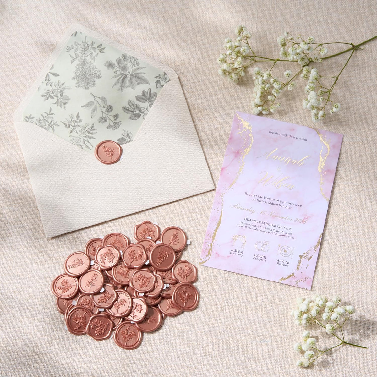 Wax Seal Stickers (60 Pcs, 3 Designs in 1 Pack) Premium Envelope Seal Stickers for Wedding