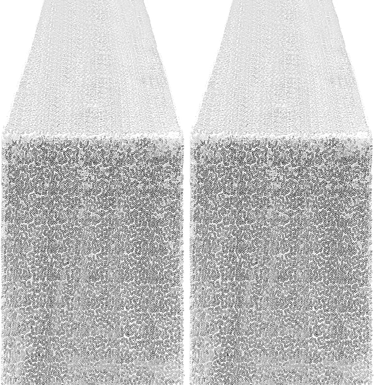 2 Packs 12 x 72 inches Sequin Table Runner, Silver Glitter Table Runner for Birthday Party Supplies