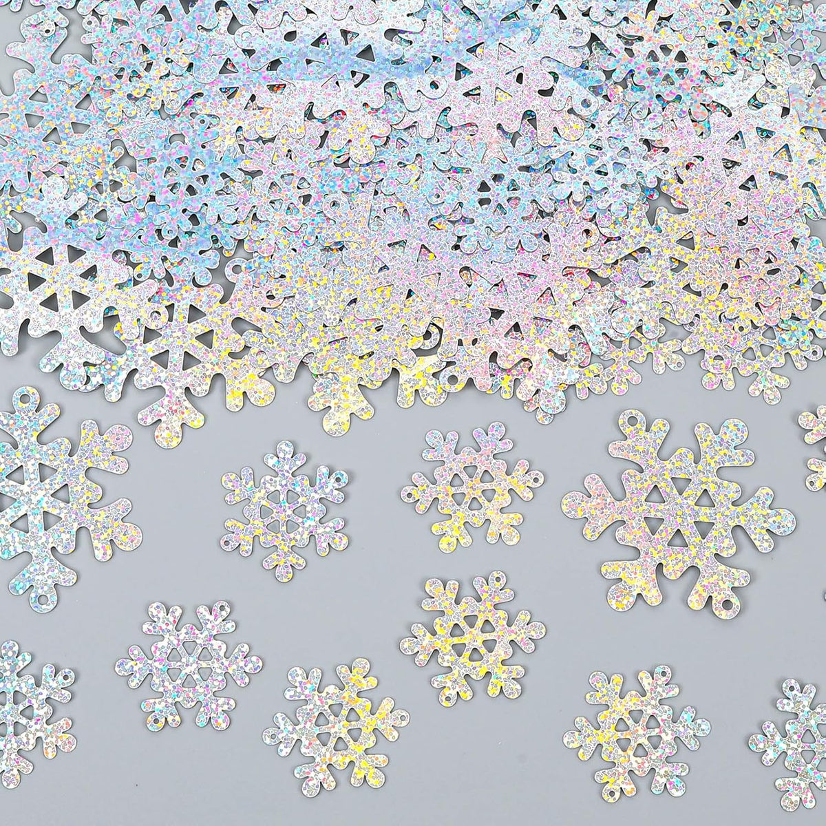 MARFOREVER Holographic Snowflake Glitter Confetti, Christmas Laser Silver Snowflake Table Scatters