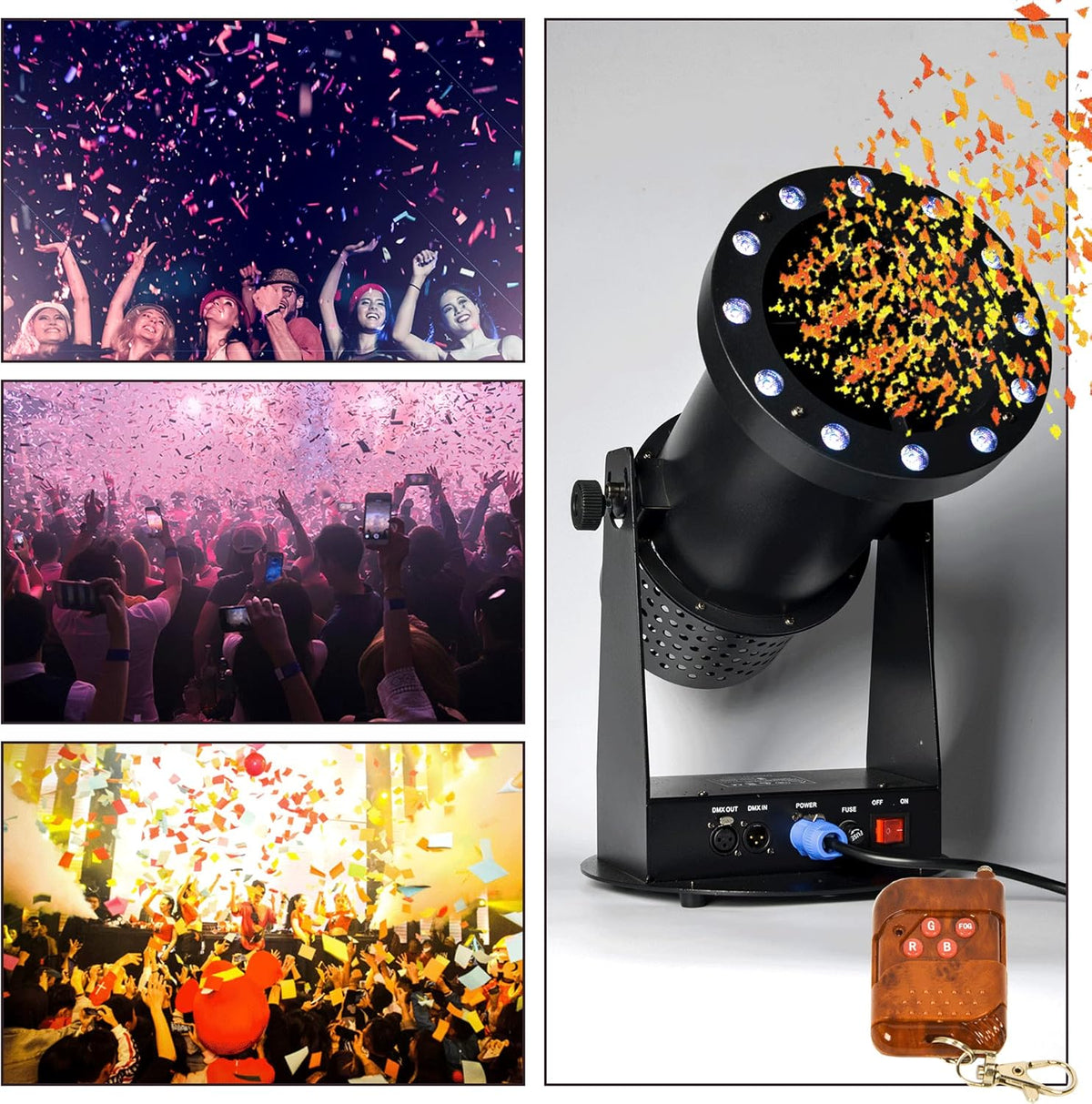 1500W Professional Confetti Machine RGB 12LEDs Cannon Machine Electric Confetti Launcher Confetti