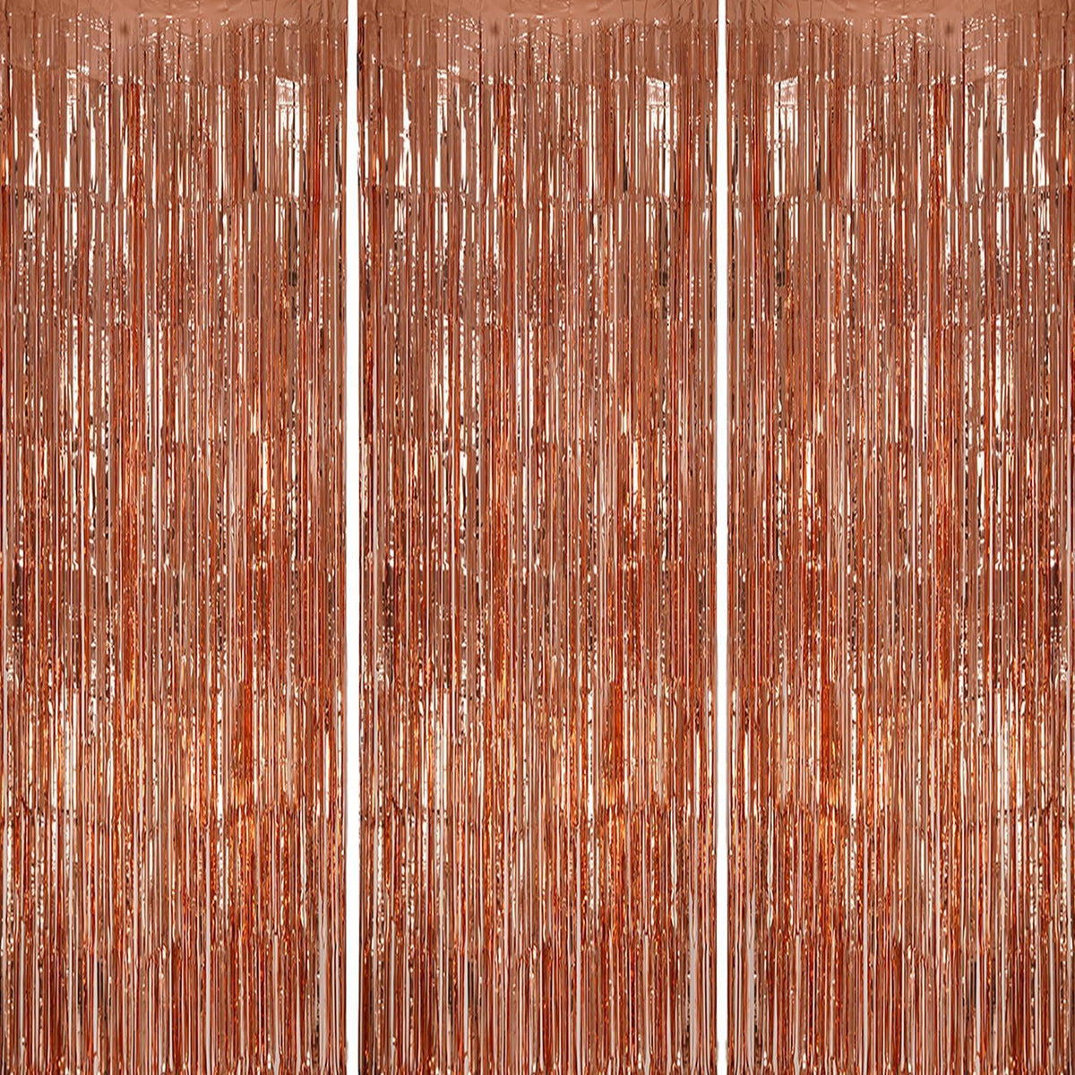 3 Pack Foil Fringe Backdrop - Rose Gold Shiny Tinsel Curtains for Party Decoration/Photo Booth