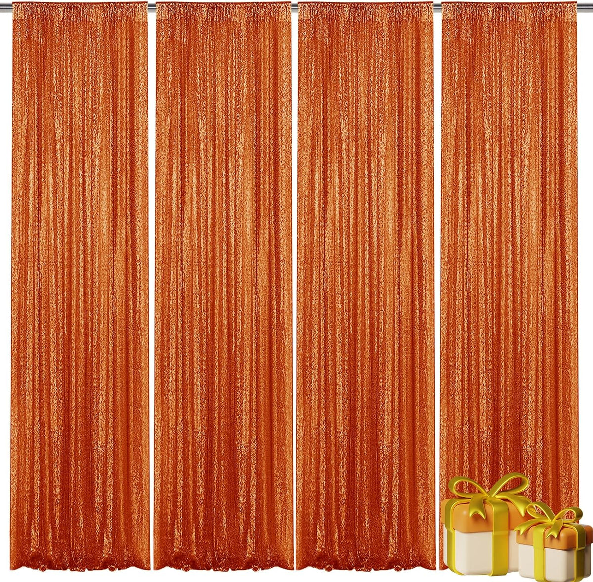 Orange Sequin Backdrop Curtain 4 Pieces 2FTx8FT Glitter Photography Backdrop for Party Wedding