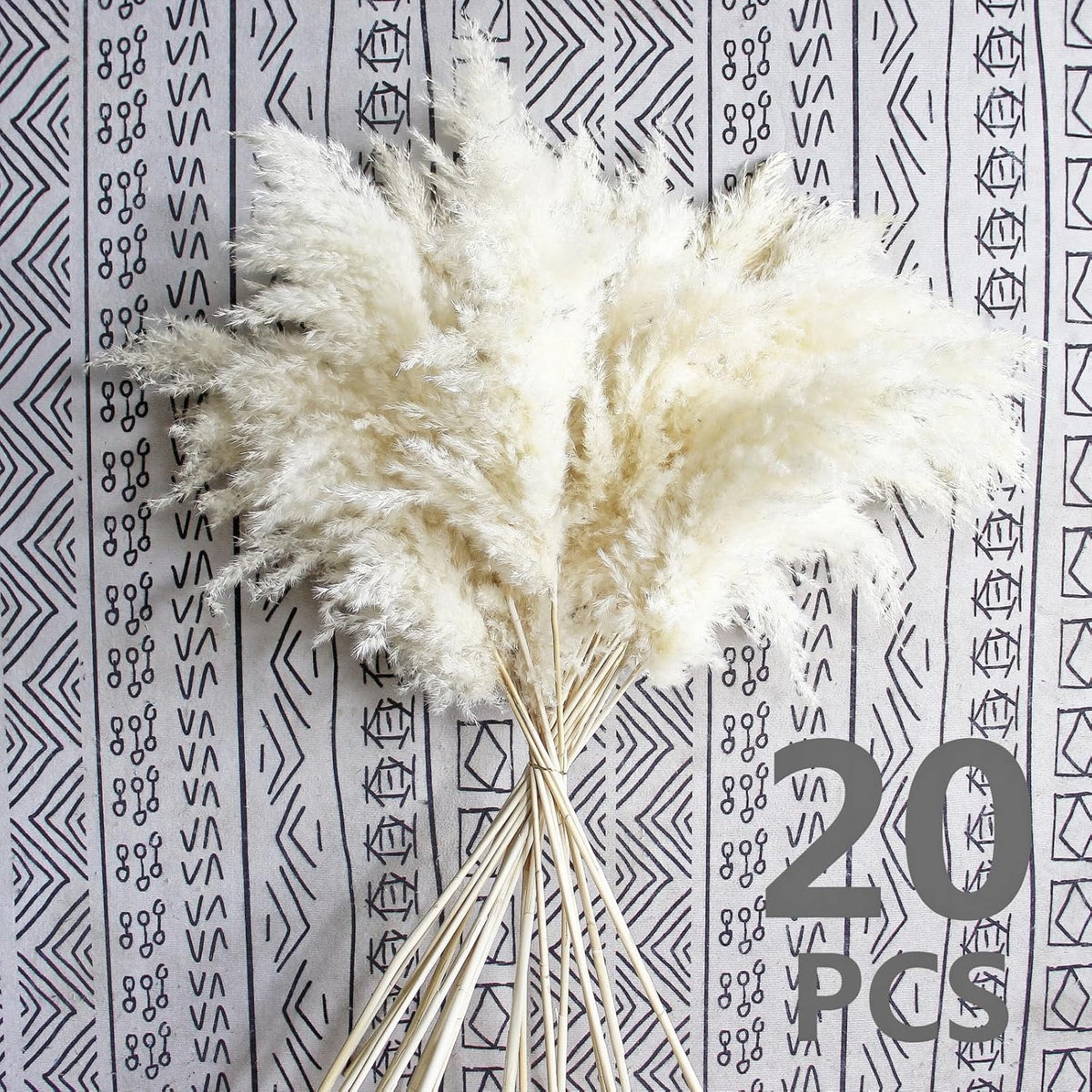 35-inch Tall White Pampas Grass Bouquet Decor - Boho Flowers and Feathers for Centerpieces, Perfect