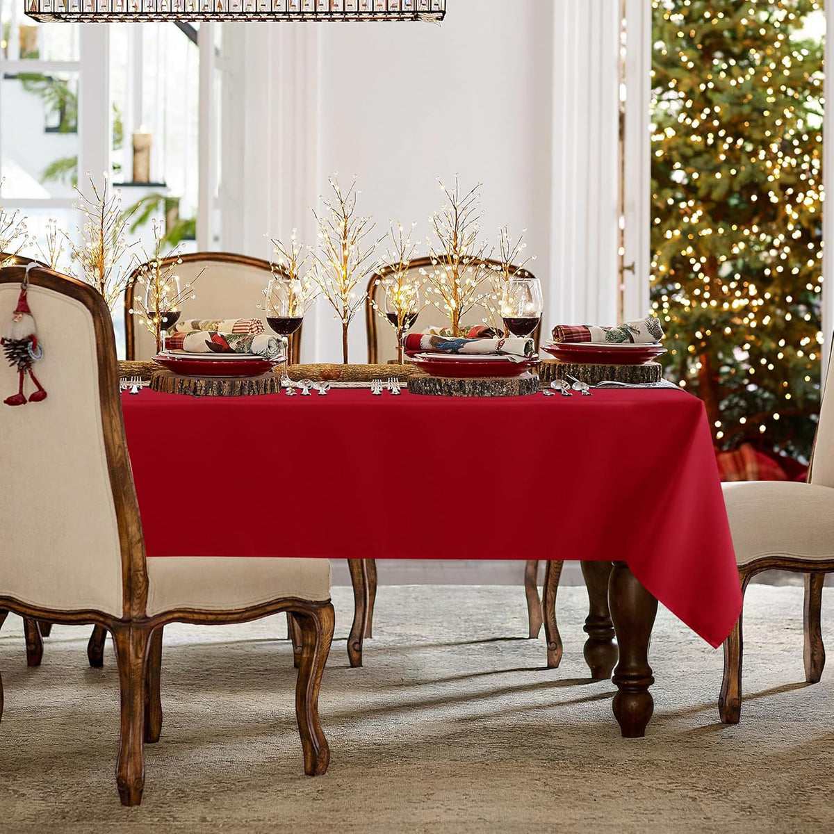 sancua 2 Pack Red Tablecloth 60 x 84 Inch, Rectangle 4 Feet Christmas Table Cloth - Stain and