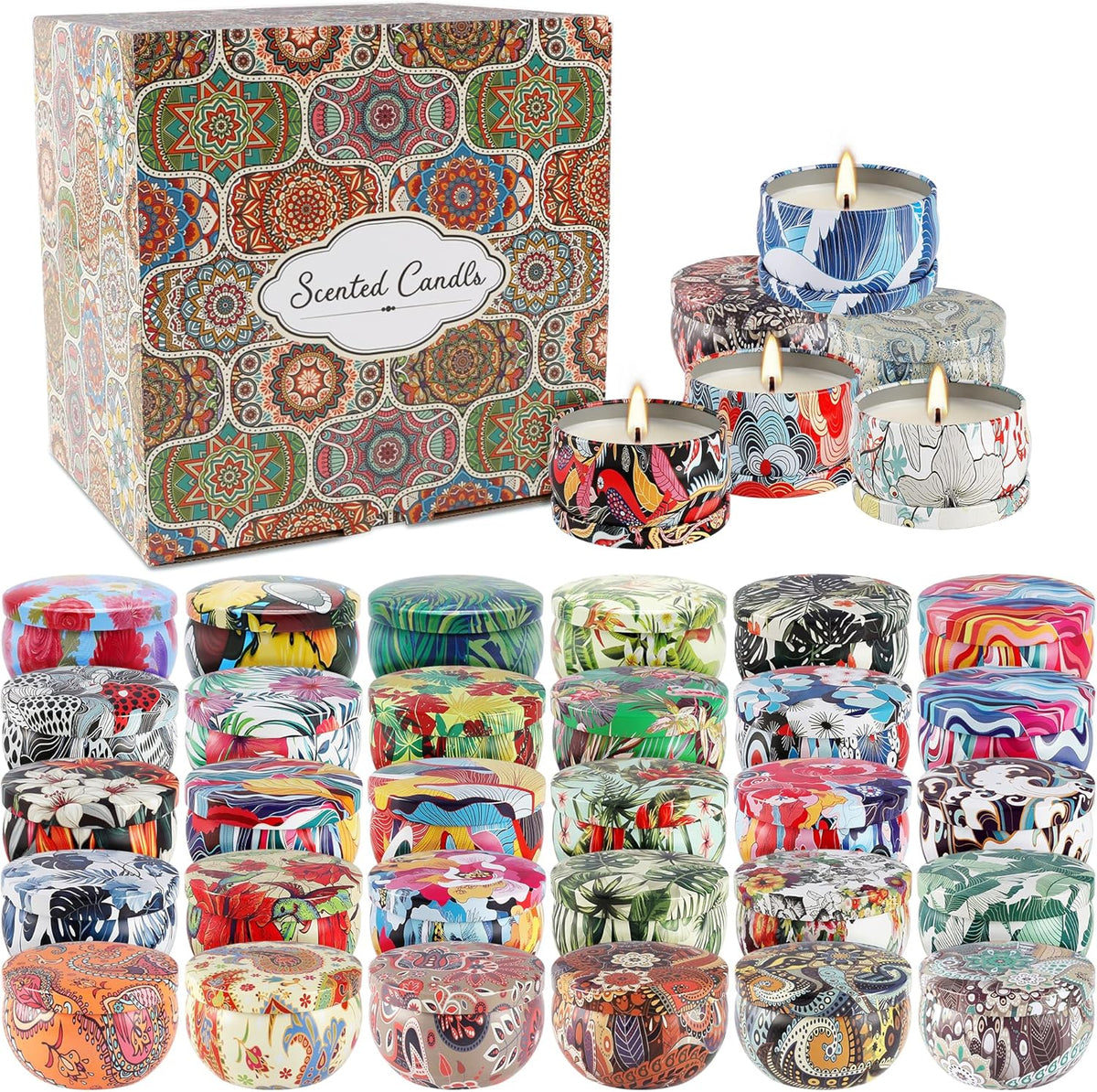 36-Pack Scented Candles Gift Set – 2.5oz Long-Lasting Soy Wax Candles with Essential Oils |