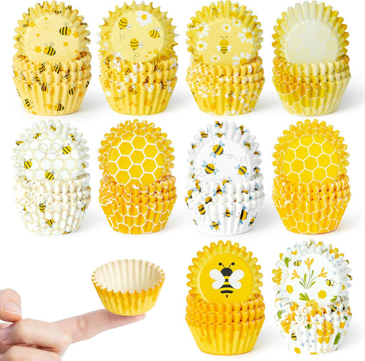 COcnny Bee Mini Cupcake Liners - 600pcs Summer Baking Cups Muffin Paper Cupcakes Wrappers for