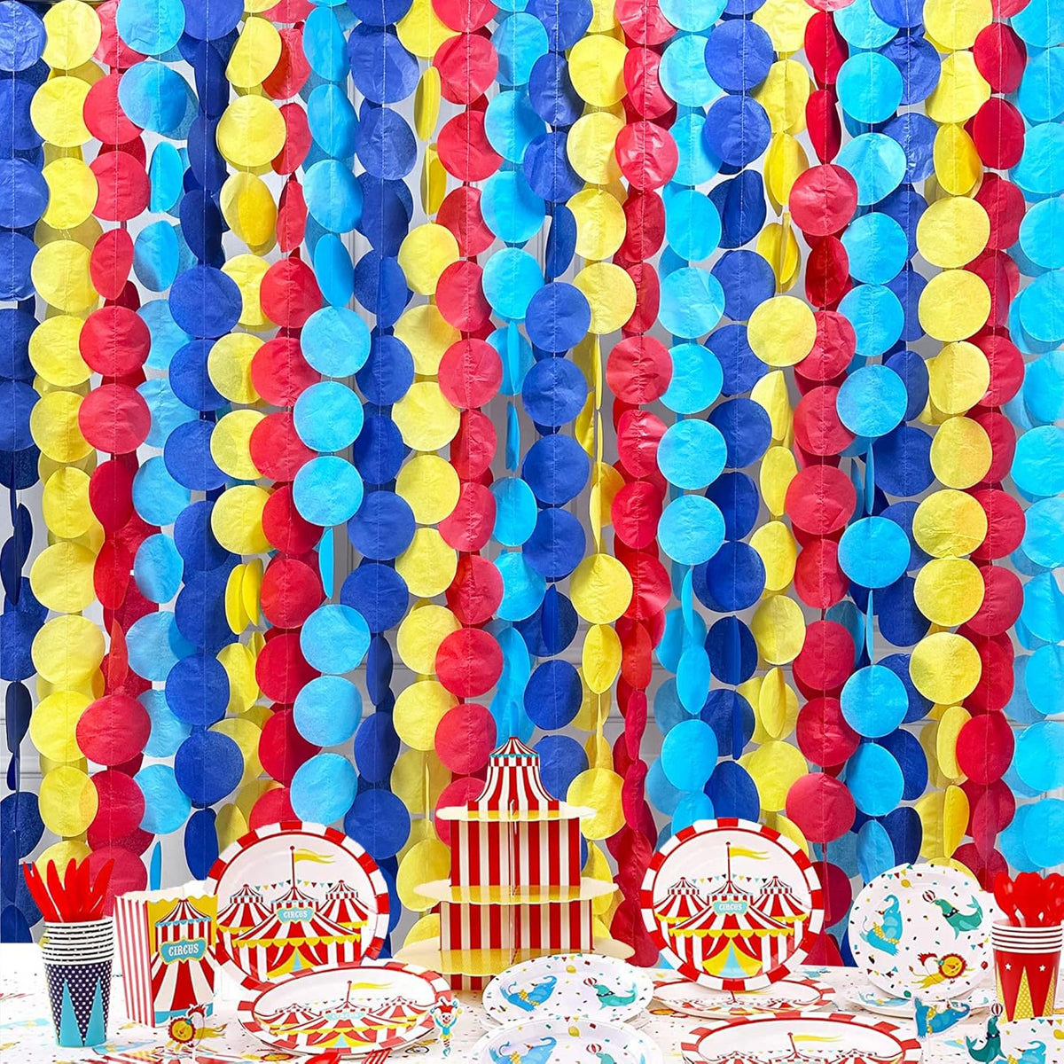 205Ft Red Blue Yellow Party Decorations Big Polka Dot Tissue Paper Backdrop Streamer Colorful