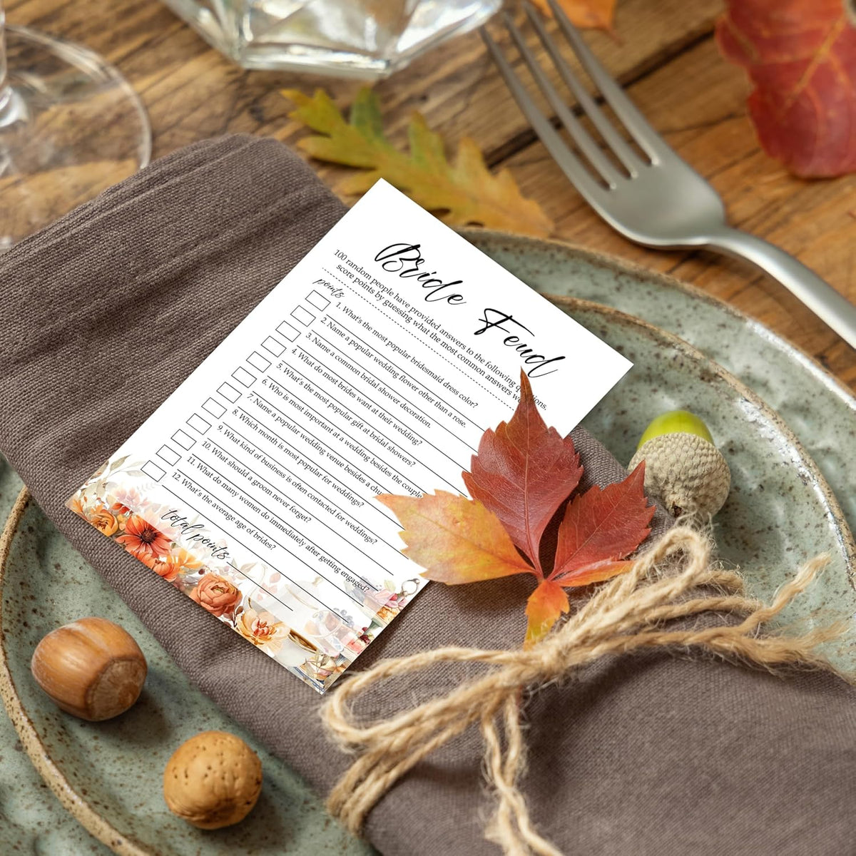 Fall Bridal Shower Games Cards, Bride Feud Wedding Bachelorette Party Games, Fall in Love Bridal