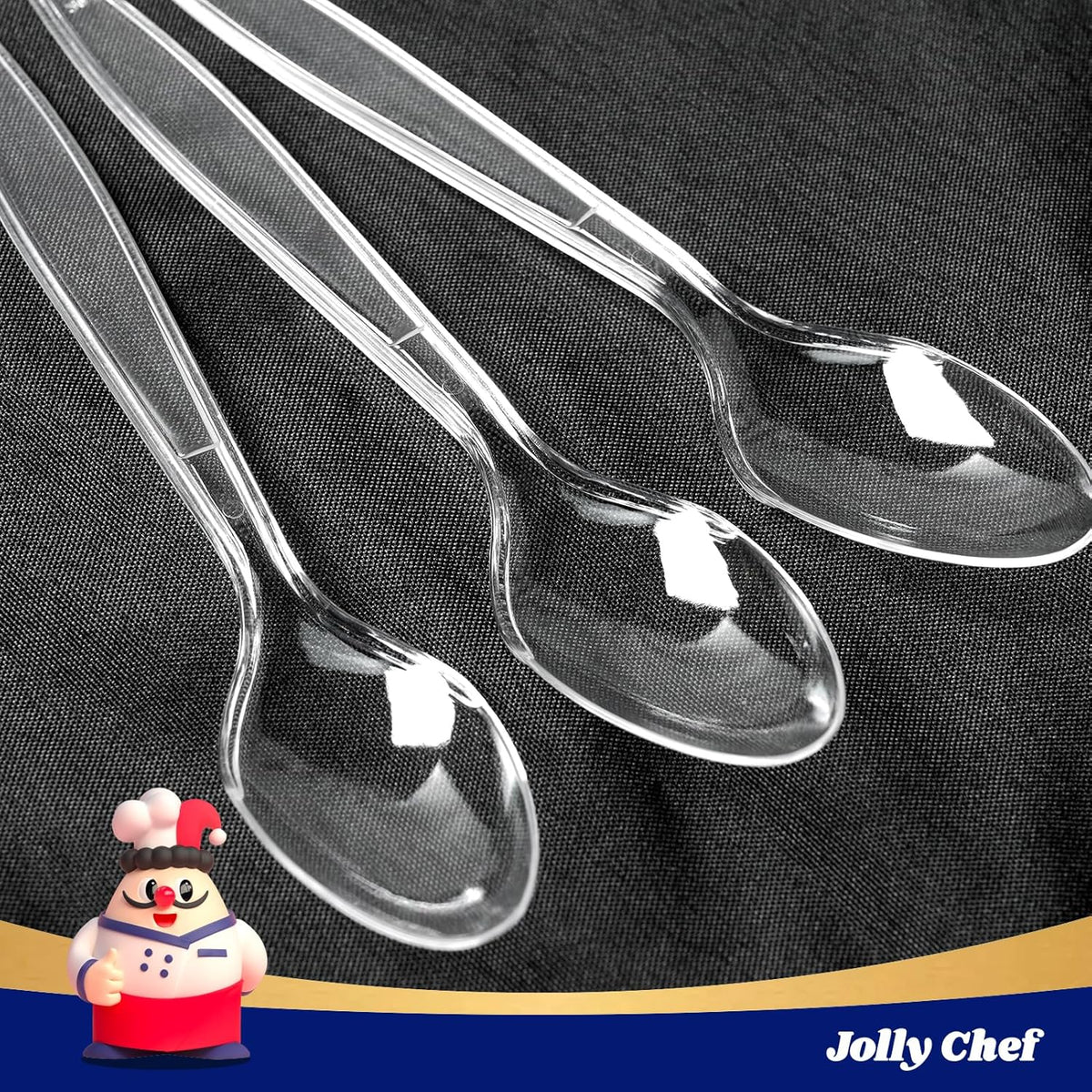 JOLLY CHEF 300 Count Clear Plastic Teaspoons Heavy Duty, 6.54" Heat Resistant Solid and Durable