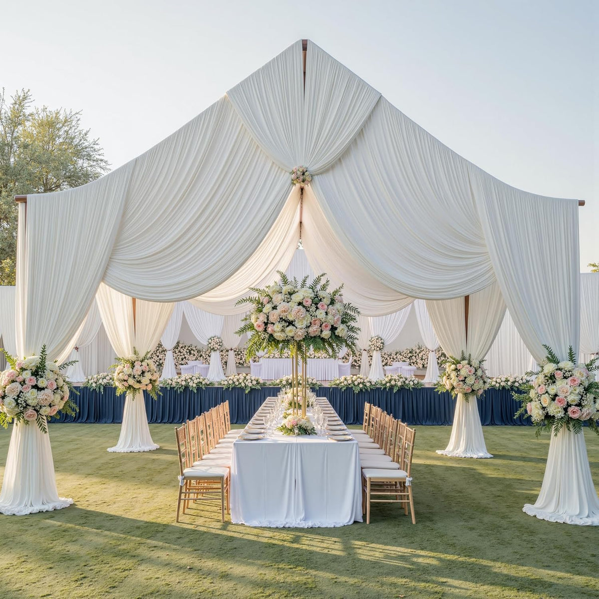 PartyVillage 50ftx40ft Ivory Ceiling Curtain for Wedding Parties – 10 Panels Wrinkle-Free 40 FT