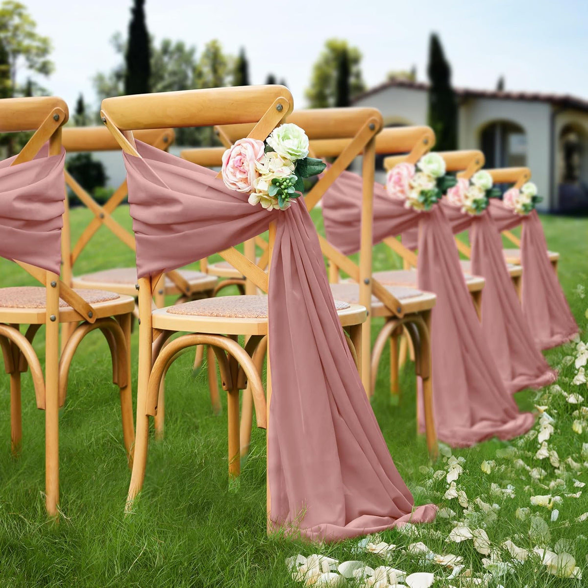 VACVELT Wedding Arch Draping Fabric Dusty Rose Chiffon, 1 Panel Sheer Drapes 30 Inch x 20ft Chiffon