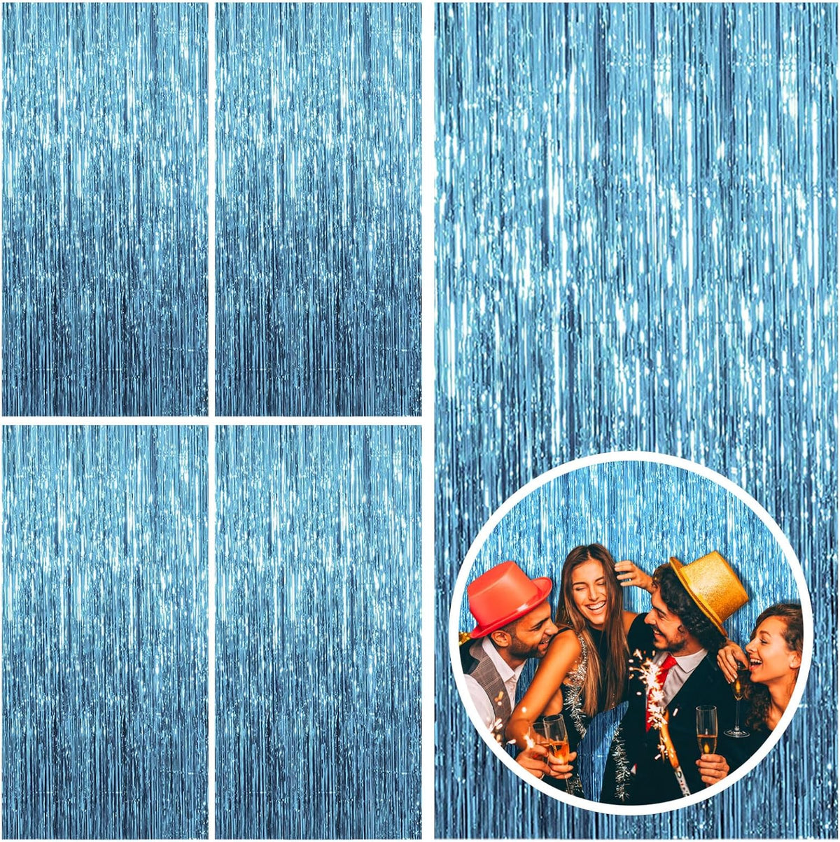 5 Pack Blue Backdrop Curtain Tinsel Streamers Ocean Themed Decor Birthday Party Decorations Foil